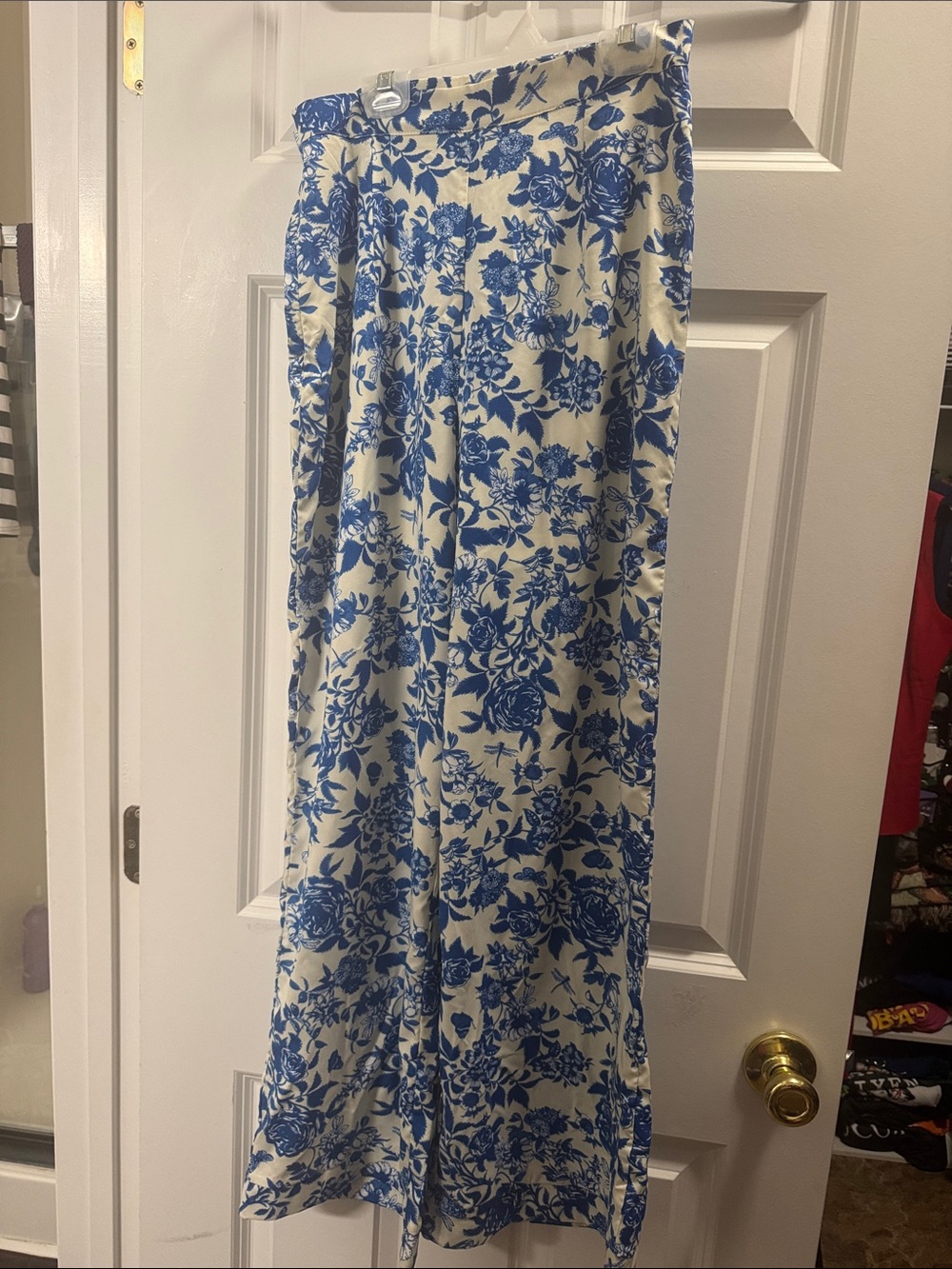 Blue Floral Satin pants- Women's
